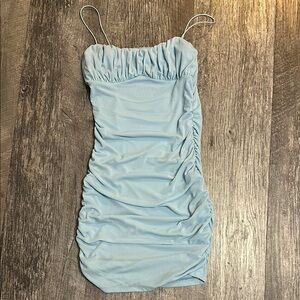 Hello Molly Blue Ruched Spaghetti Strap Mini Dress